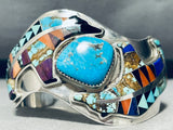 Dan Clark 6.5 Inch Wrist Native American Navajo Inlay Sterling Silver Bracelet-Nativo Arts