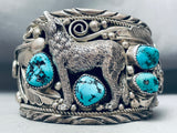 Heavy 150 Grams Vintage Native American Navajo Turquoise Coyote Sterling Silver Bracelet-Nativo Arts