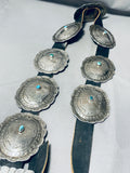 Huge Vintage Native American Navajo Hand Tooled Sterling Silver Turquoise Concho Belt Old-Nativo Arts