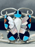 Gorgeous Native American Zuni Signed Inlay Jet Turquoise Coral Silver Butterfly Bracelet-Nativo Arts