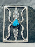 Eye Catching Vintage Native American Navajo Morenci Turquoise Sterling Silver Bowguard-Nativo Arts