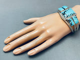 Superior Native American Navajo Squared Turquoise Sterling Silver Bracelet Cuff-Nativo Arts