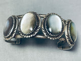 Rare Vintage Native American Navajo Mother Of Pearl Sterling Silver Bracelet-Nativo Arts