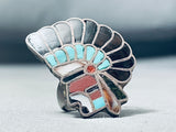 One Of The Best Vintage Native American Zuni Chief Turquoise Inlay Sterling Silver Ring Old-Nativo Arts