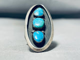 Intriguing Vintage Native American Navajo Pilot Mountain Turquoise Sterling Silver Ring-Nativo Arts