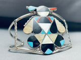 Huge Vintage Native American Zuni Turquoise Inlay Sterling Silver Bracelet-Nativo Arts