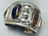 One Of The Biggest Best Vintage Native American Navajo Tigers Eye Sterling Silver Bracelet-Nativo Arts
