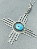 Fabulous Native American Navajo Red Mountain Turquoise Sterling Silver Zia Necklace-Nativo Arts