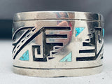 One Of The Best Vintage Native American Navajo Goemtric Sterling Silver Turquoise Bracelet-Nativo Arts