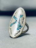 Rare Older Vintage Native American Navajo Turquoise Inlay Sterling Silver Ring-Nativo Arts