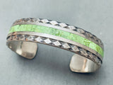 Intricate Vintage Navajo Gaspeite Inlay Sterling Silver Bracelet-Nativo Arts
