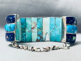6.5 Inch Wrist Vintage Southwest Inlay Sterling Silver Turquoise Bear Bracelet-Nativo Arts