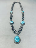 One Of The Most Unique Woven Sterling Silver Vintage Turquoise Necklace-Nativo Arts