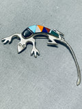 Marvelous Native American Navajo Turquoise Sterling Silver Gecko Pin-Nativo Arts