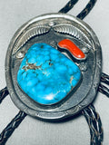 Huge Vintage Native American Navajo Spiderweb Turquoise Sterling Silver Bolo Tie Old-Nativo Arts