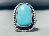Sparkling Native American Navajo Blue Gem Turquoise Sterling Silver Ring-Nativo Arts
