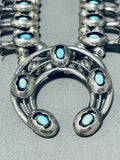 Exceptional Vintage Native American Navajo Blue Gem Turquoise Sterling Silver Squash Necklace-Nativo Arts