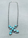 Ann Curley Vintage Native American Navajo Blue Gem Kingman Turquoise Sterling Silver Necklace-Nativo Arts
