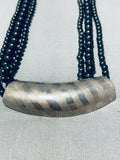 Abstract And Powerful Vintage Native American Navajo Jet Sterling Silver Necklace-Nativo Arts