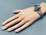 Intricate Storyteller Vintage Native American Navajo Turquoise Sterling Silver Bracelet-Nativo Arts