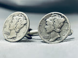 Excellent Vintage Native American Navajo Sterling Silver Dime Cuff Links-Nativo Arts