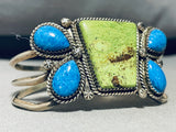 So Unique Vintage Native American Navajo Turquoise Gaspeite Sterling Silver Bracelet-Nativo Arts