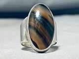 Unique Vintage Native American Navajo Tiger Eye Sterling Silver Colossal Ring-Nativo Arts