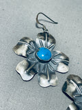 Flower Pedals Vintage Native American Navajo Turquoise Sterling Silver Earrings-Nativo Arts