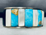 6.5 Inch Wrist Vintage Native American Navajo Turquoise Inlay Sterling Silver Bracelet-Nativo Arts