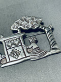Amazing Vintage Native American Navajo Sterling Silver Weaver Pin Signed-Nativo Arts