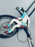 Rare Older Vintage Native American Zuni Dancer Turquoise Sterling Silver Bolo Tie-Nativo Arts