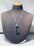 Eye-catching Native American Navajo Turquoise, Opal, Jet Sterling Silver Signed Kachina Necklace-Nativo Arts