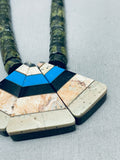 Native American Intricate Vintage Santo Domingo Inlay Pendant Sterling Silver Necklace-Nativo Arts