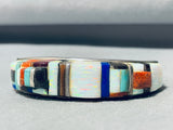 Rey Leland Vintage Native American Zuni Turquoise Inlay Sterling Silver Inlay Bracelet-Nativo Arts