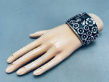 Bees And Flowers Massive Vintage Sterling Silver Bracelet Cuff-Nativo Arts