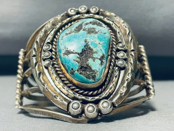 Museum Vintage Native American Navajo Old Deposit Turquoise (rare) Sterling Silver Bracelet-Nativo Arts