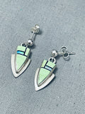Extremely Detailed Vintage Native American Navajo Gaspeite Opal Sterling Silver Earrings-Nativo Arts