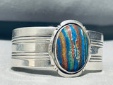 Rare Rainbow Calsilica Vintage Native American Navajo Sterling Silver Bracelet-Nativo Arts