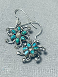 Exquisite Vintage Native American Zuni Cerrillos Turquoise Cluster Sterling Silver Earrings-Nativo Arts