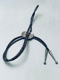 Early 1900's Vintage Native American Zuni Turquoise Inlay Chief Sterling Silver Bolo Tie-Nativo Arts