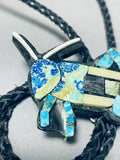 Native American Grasshopper Signed Santo Domingo Inlay Turquoise Silver Bolo-Nativo Arts