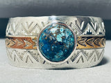One Of The Most Unique Vintage Native American Navajo Chrysocolla Sterling Silver Bracelet-Nativo Arts