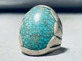 Superior Vintage Native American Hopi Spiderweb Turquoise Sterling Silver Ring-Nativo Arts