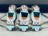 Three Sisters! Vintage Native American Zuni Turquoise Inlay Sterling Silver Bracelet-Nativo Arts