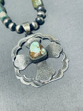 Signed Native American Navajo Royston Turquoise Sterling Silver Cross Necklace-Nativo Arts