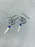 Feather Dreamcatcher Dangles Vintage Native American Navajo Sterling Silver Earrings-Nativo Arts