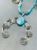 Mind-blowing Navajo/ Sioux Turquoise & Usa Coin Sterling Silver Necklace