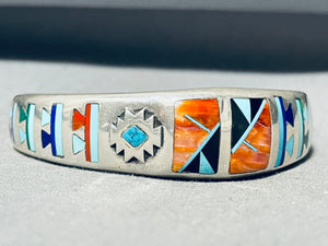 6.5 Inch Wrist Sectional Inlay Vintage Native American Navajo Sterling Silver Bracelet-Nativo Arts