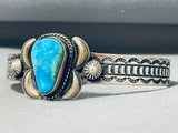 Signed Native American Navajo Old Kingman Turquoise Sterling Silver Bracelet-Nativo Arts