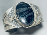 Midnight Mysterious Vintage Native American Navajo Petrified Wood Sterling Silver Bracelet-Nativo Arts